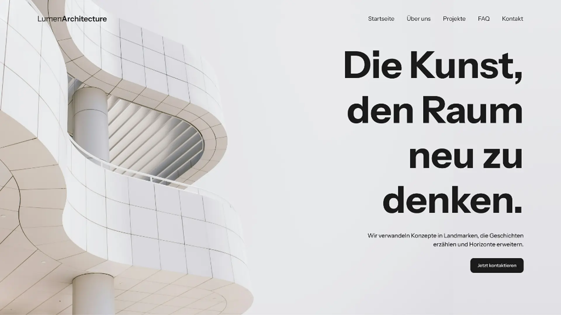 Hero Sektion der Lumen Architecture Webseite