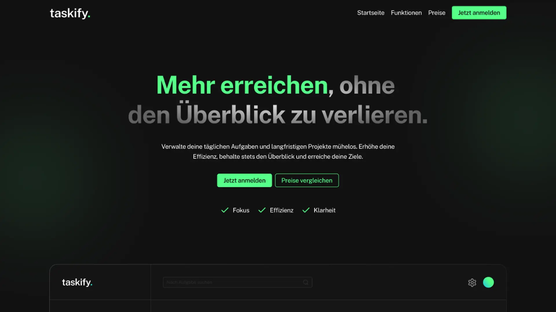 Hero Sektion der Taskify Webseite