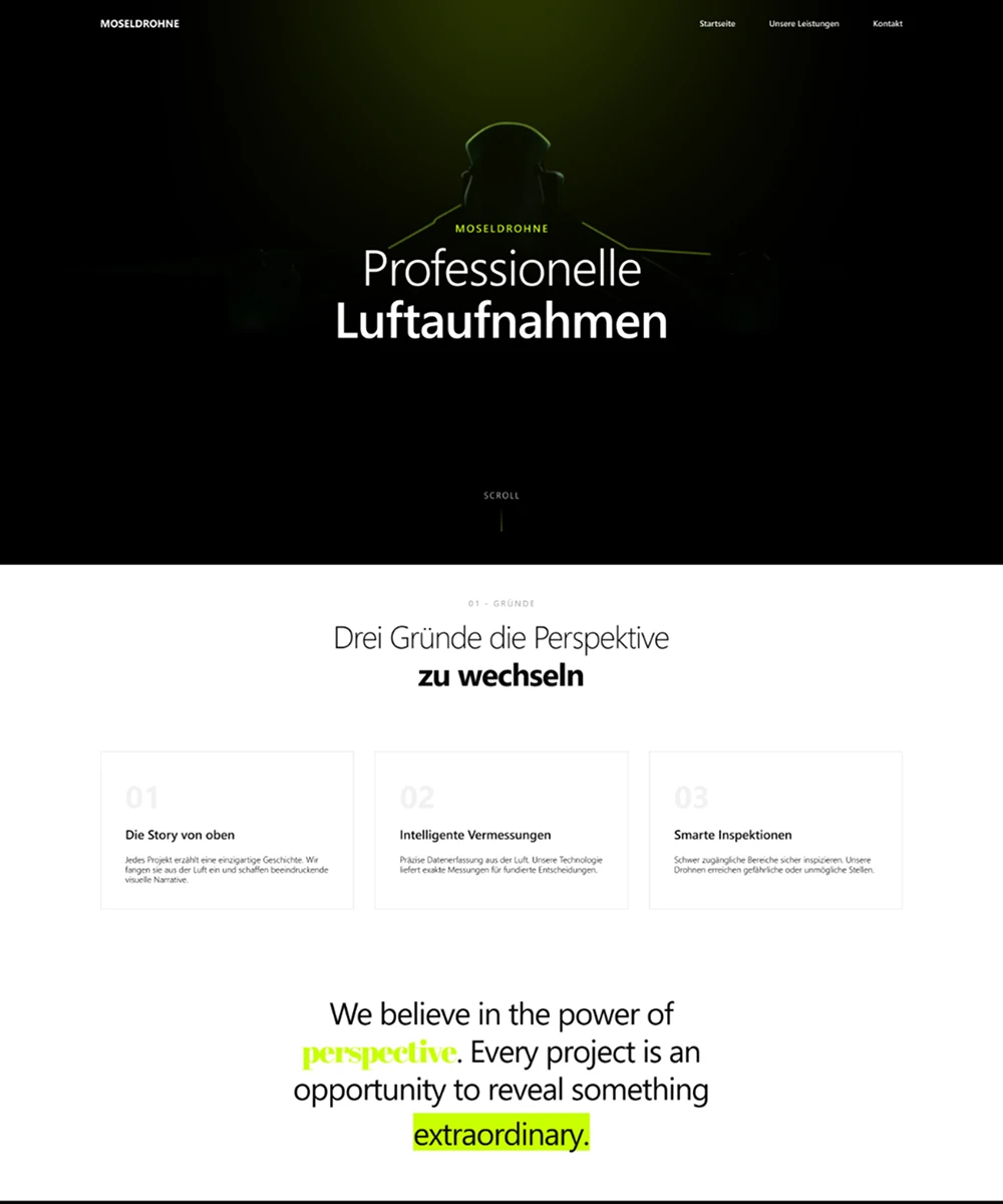 Bild der Webseite von Moseldrohne entwickelt von Lixify